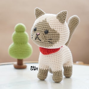 Siamese Cat Amigurumi Crochet Pattern. Latte the Siamese Standing Kitten Crochet. Stuffed animal DIY gift.