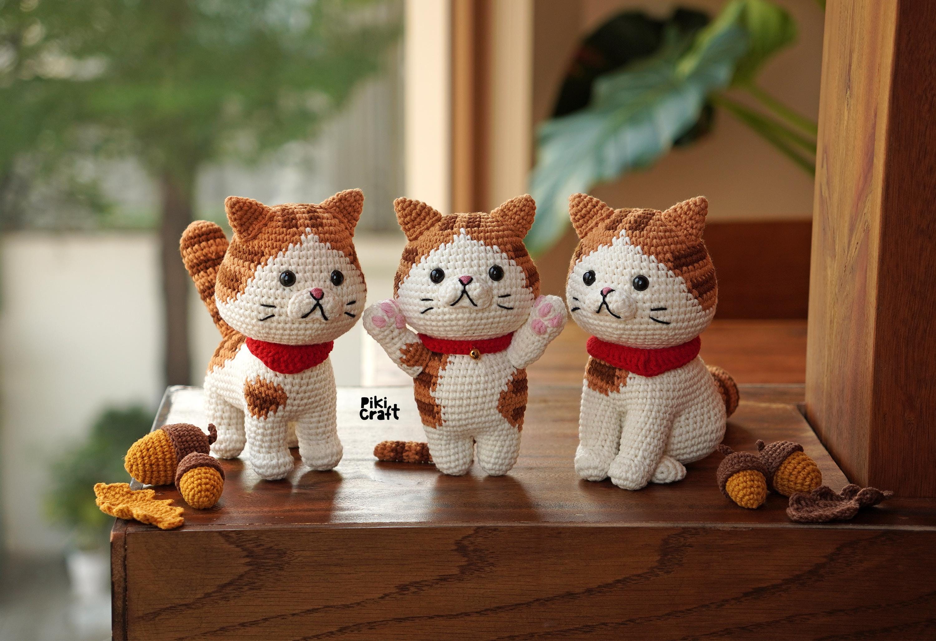 タビーキャットのかぎ針編み編みぐるみパターン：3in1の子猫（PDF