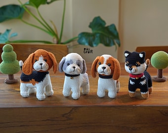 Lot de motifs pour chiens au crochet Amigurumi : Beagle, Shih Tzu, Cavalier, Shiba Inu (Modèle PDF)