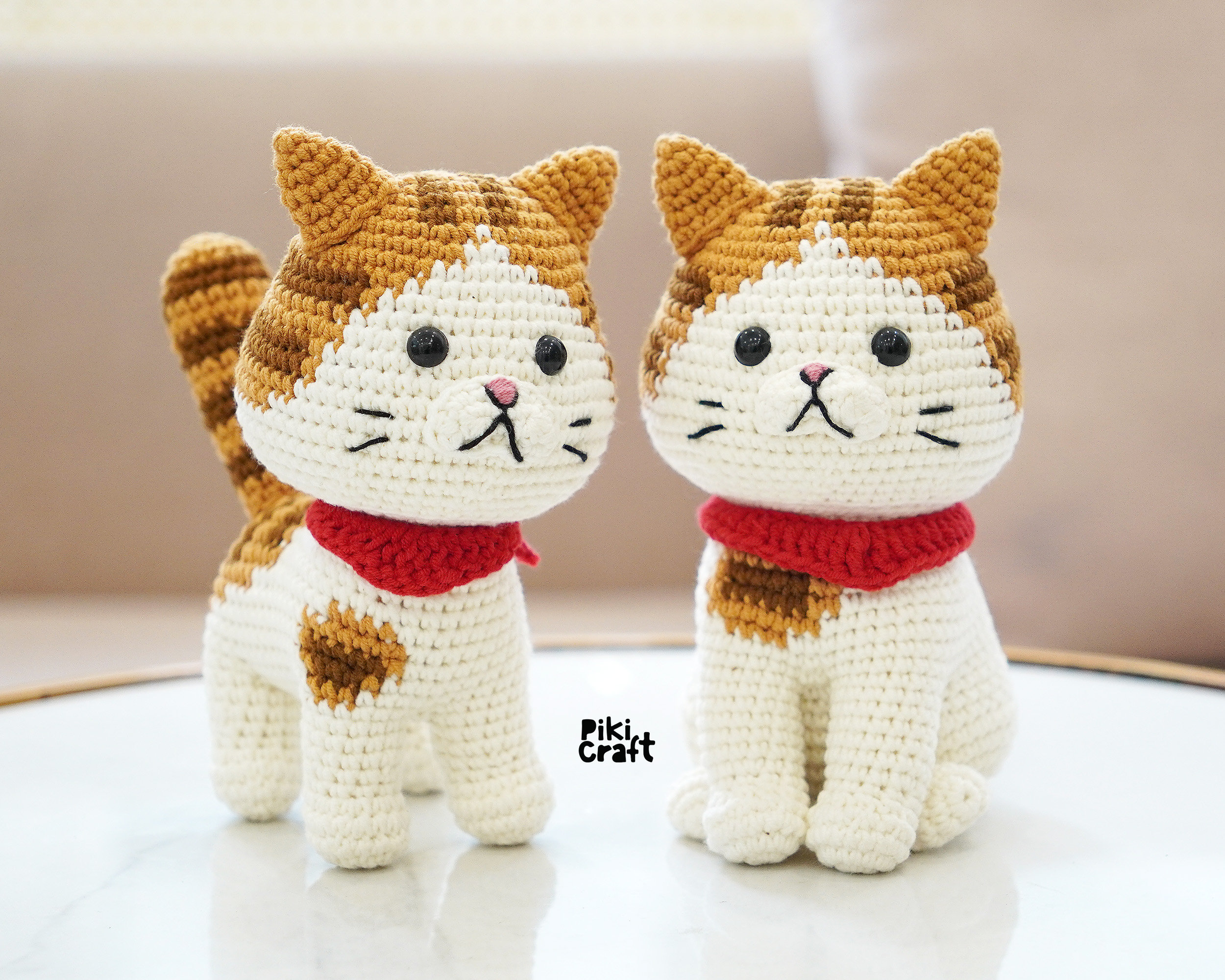 トラ猫の編みぐるみパターン：立ち姿と座り姿（デジタルダウンロード