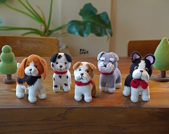 Lot de patrons au crochet pour chiens Amigurumi : beagle, bouledogue, schnauzer, dalmatien (patron PDF)
