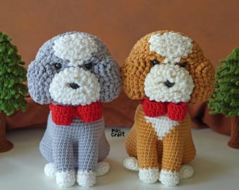 Poodle Sitting amigurumi crochet pattern, PDF tutorial, stuffed animal DIY gift. Nooodle the Goldendoodle