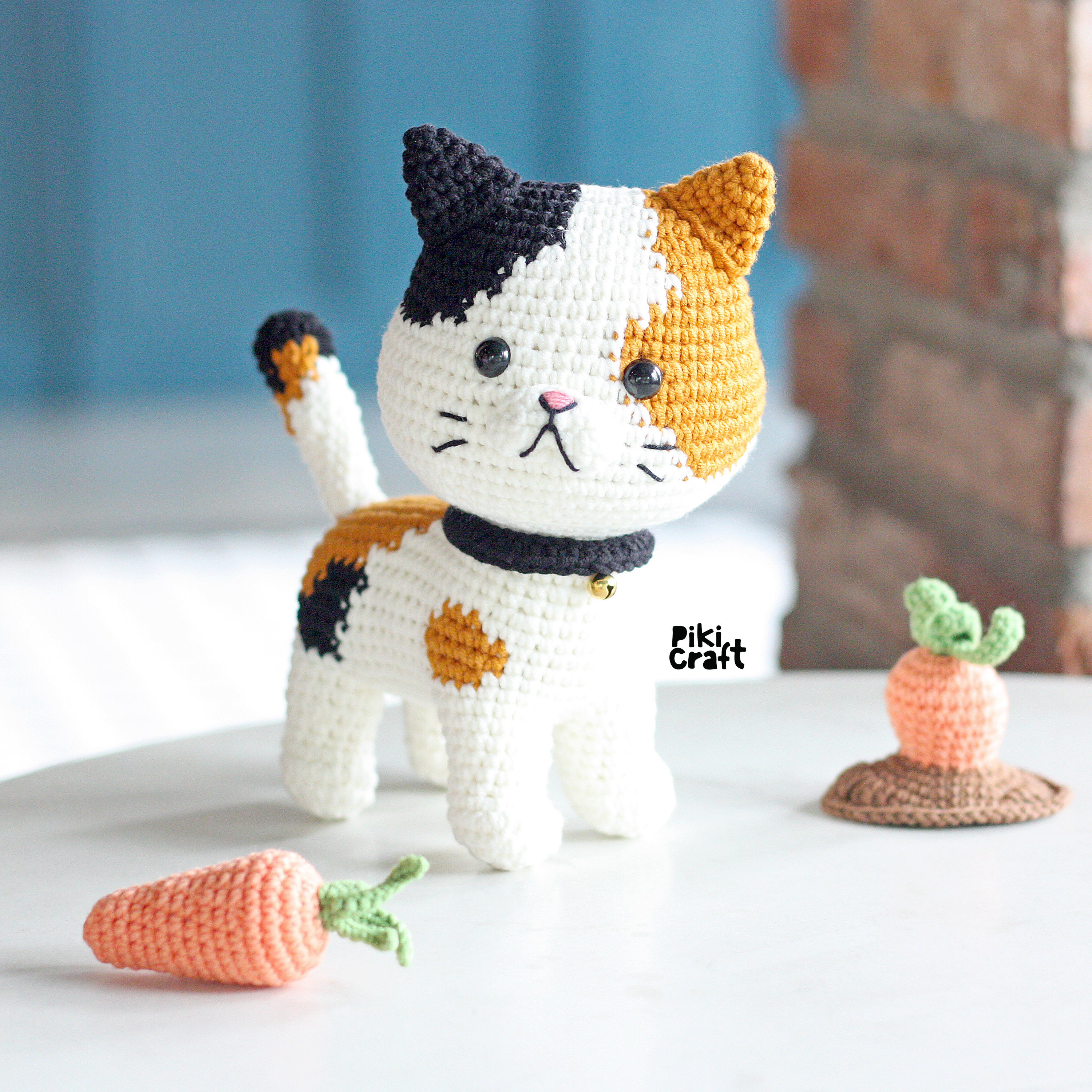 三毛猫のかぎ針編みパターン：ゴマあみぐるみ子猫（デジタル