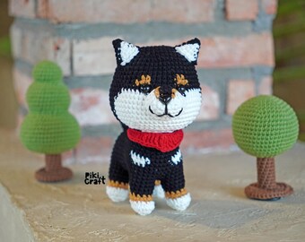 かぎ針編みの黒柴犬の立ち姿（あみぐるみ）のパターン（PDF