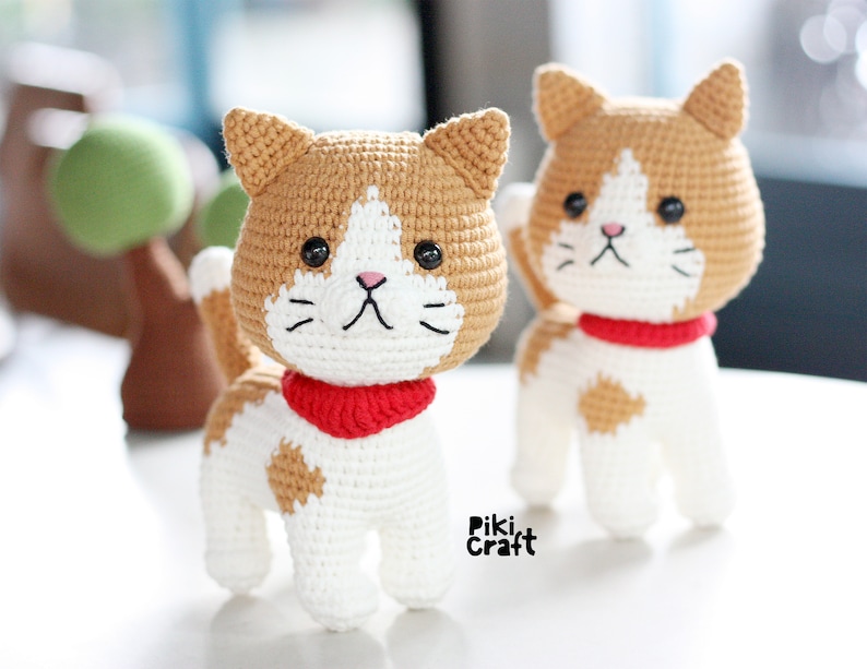2 in 1 Amigurumi Crochet Kitties Pattern. The Golden Cat amigurumi pattern. Cute Standing and Sitting Cat Crochet Amigurumi Patterns. image 2