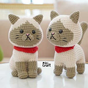 2in1 Siamese Cat Amigurumi Crochet Pattern. The Siamese Kitties Standing and Sitting Crochet. Stuffed animal DIY gift.