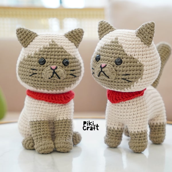 2 in 1 Amigurumi Katzen Häkelanleitung. Die siamesische Katze Amigurumi Muster. Niedliche stehende und sitzende Katze Amigurumi Häkelanleitungen.