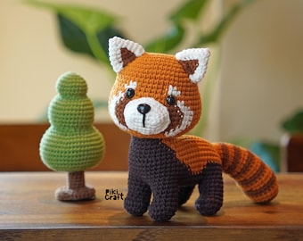 Modèle au crochet amigurumi debout panda roux (téléchargement numérique)