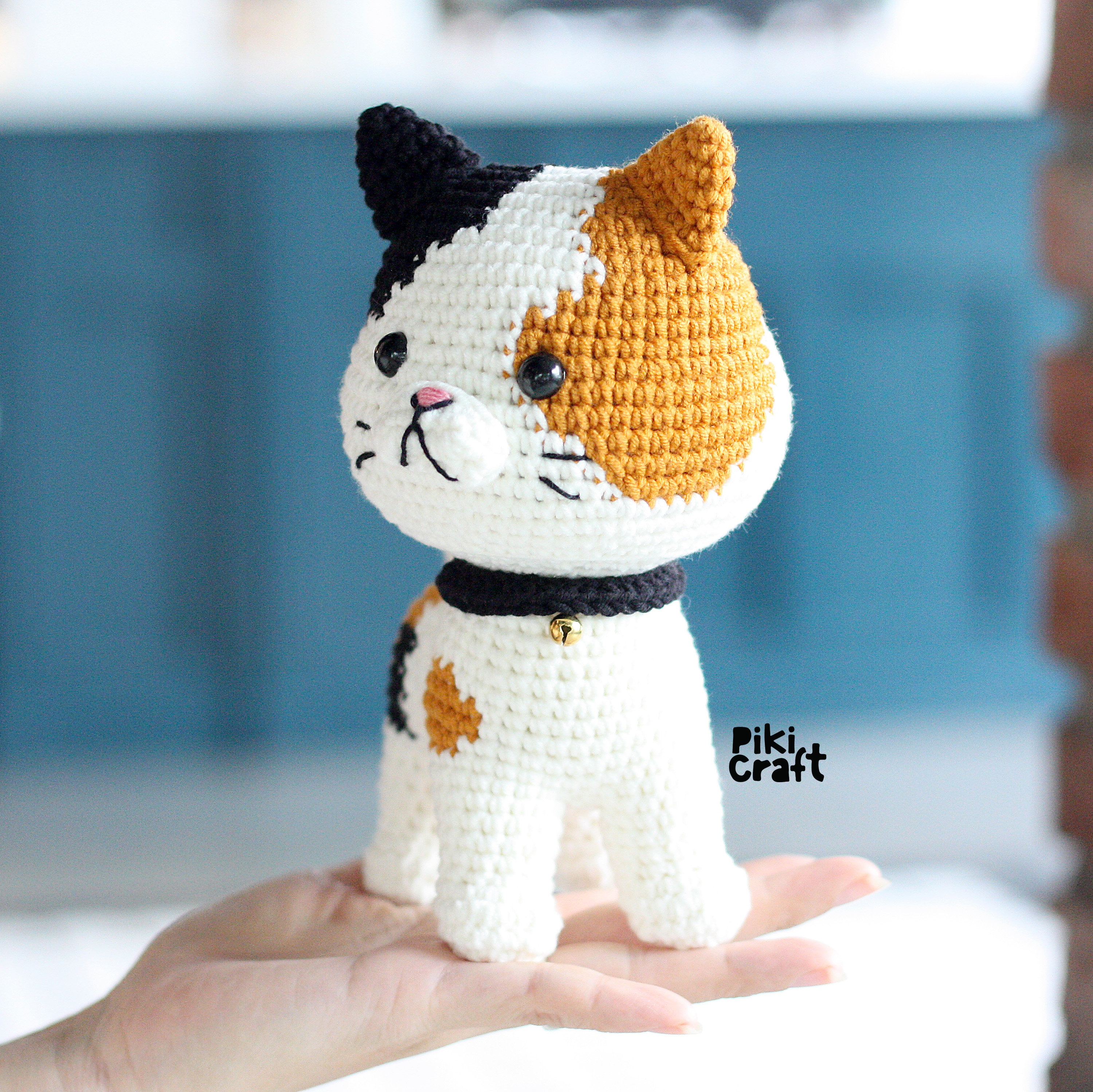 三毛猫のかぎ針編みパターン：ゴマあみぐるみ子猫（デジタル