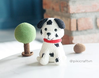 Dalmatian Amigurumi Crochet Pattern PDF. Prince the Puppy Dog Sitting Crochet. Stuffed animal DIY gift.