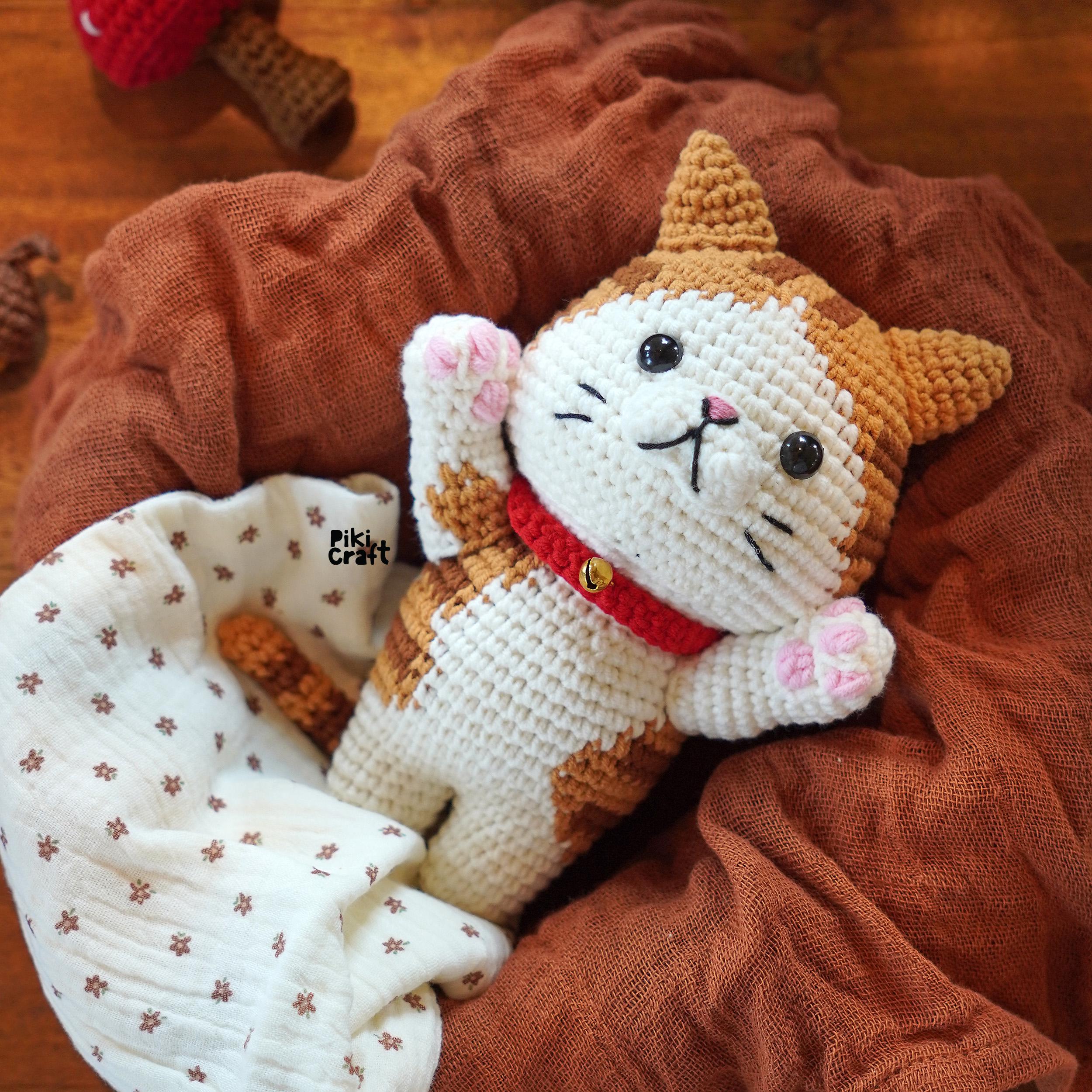 トラ猫の足を上げる編みぐるみ編み図（中級レベル）（デジタル