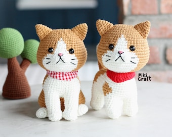 Patrón de gatitos amigurumi de crochet: Gato dorado, de pie y sentado (Patrón PDF)