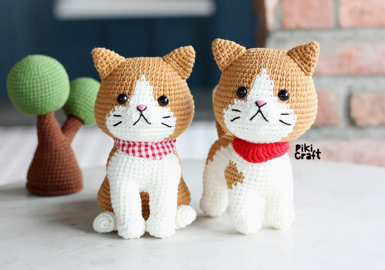 2 in 1 Amigurumi Crochet Kitties Pattern. The Golden Cat amigurumi pattern. Cute Standing and Sitting Cat Crochet Amigurumi Patterns. image 1