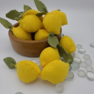 All Natural Wool Felt Food - Miniature Lemon - Yellow - Small Size - Play Food - Pretend Play - Decoration - Soft