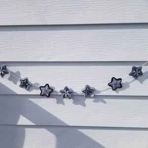 Monochromatic Star Bunting - All Natural Wool Felt - Grey Scale - Wall Hanging - Black - White - Grey