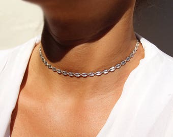 Sterling silver chain choker - Minimalist ultra thin Sterling silver chain necklace - delicate wedding jewel - stackable necklace - modern