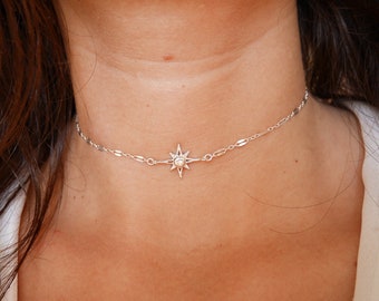 Christmas Gift - Polaris Star Choker - Sterling silver Chain Chocker Necklace - North Star Necklace - Silver Choker - Constellation