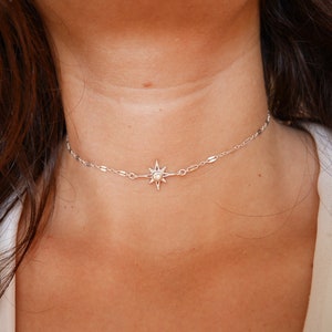 Christmas Gift Polaris Star Choker Sterling silver Chain Chocker Necklace North Star Necklace Silver Choker Constellation image 1