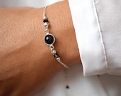 Sterling Silver Bracelet - Black Onyx Stone Bracelet