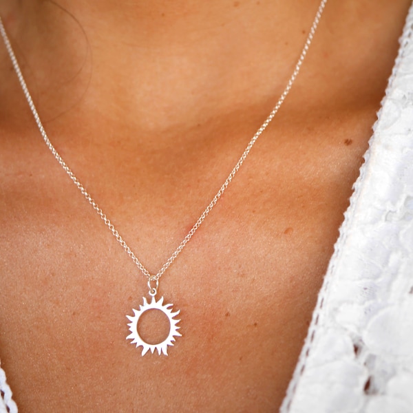 Sterling silver sun Necklace - Sun Necklace - Sterling Silver Sunshine Neckalce - boho everyday necklace - bohemian sun necklace