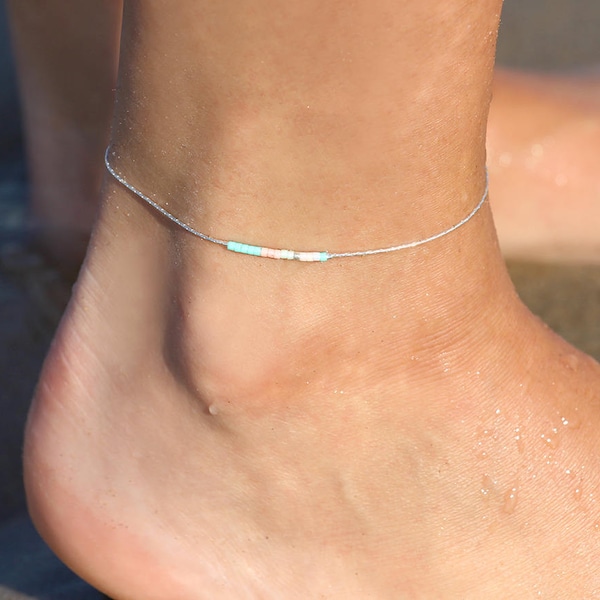 Ultra thin sterling silver anklet - Mint anklet - Ankle bracelet beach - ankle bracelet silver - anklet beach jewelry - delicate thin anklet