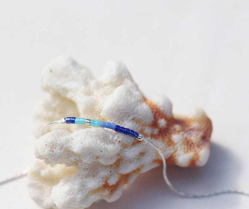 Bracelet fin double tour, chaine serpent argent massif 925, et perles miyuki bleu électrique et turquoise image 3