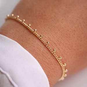 Gold Plated Balls Chain bracelet Woman Curb bracelet Gold bracelet Thin bracelet Minimal Thin Ball Stackable Wedding Jewelry image 5