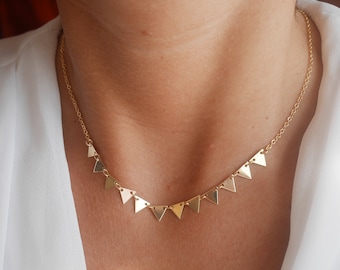 Gold plated Triangles Necklace - Gold Chain Necklace - Geometric Necklace - Minimal Necklace - boho everyday necklace - Triangle jewels