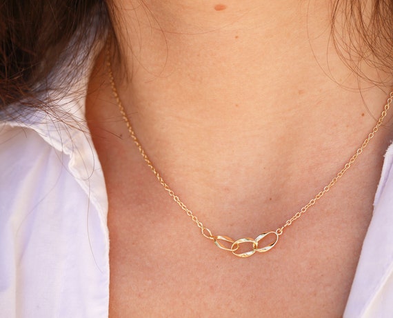 Gold Plated Necklace Large Links - Three Linked Circles
