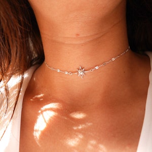 Christmas Gift Polaris Star Choker Sterling silver Chain Chocker Necklace North Star Necklace Silver Choker Constellation image 6