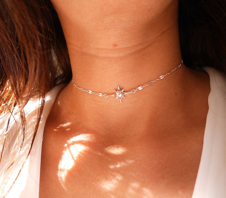 Christmas Gift Polaris Star Choker Sterling silver Chain Chocker Necklace North Star Necklace Silver Choker Constellation image 6