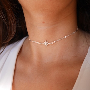 Christmas Gift Polaris Star Choker Sterling silver Chain Chocker Necklace North Star Necklace Silver Choker Constellation image 4