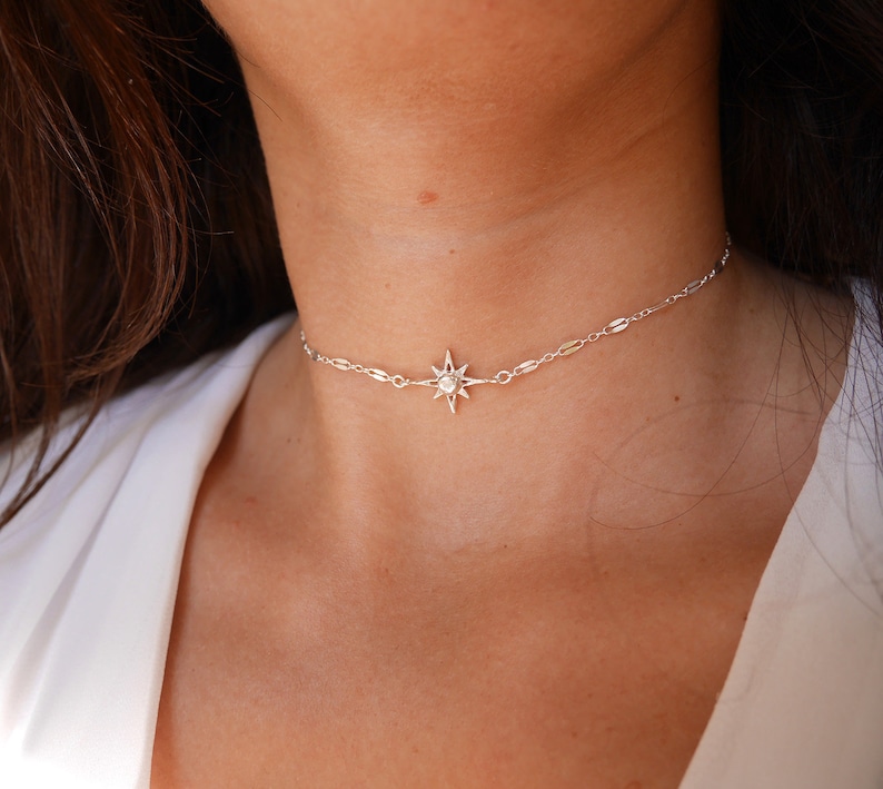 Christmas Gift Polaris Star Choker Sterling silver Chain Chocker Necklace North Star Necklace Silver Choker Constellation image 4