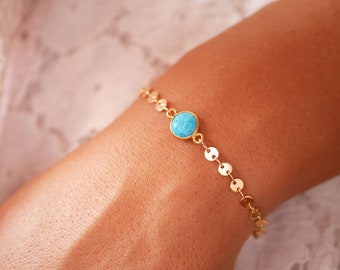 Golden summer bracelet - Turquoise Stone bracelet - gold plated chain bracelet - circles chain bracelet - turquoise blue summer colored bracelet