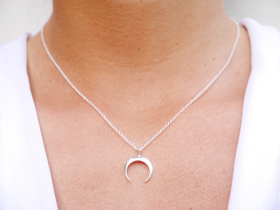 Crescent Silver Moon Necklace Double 