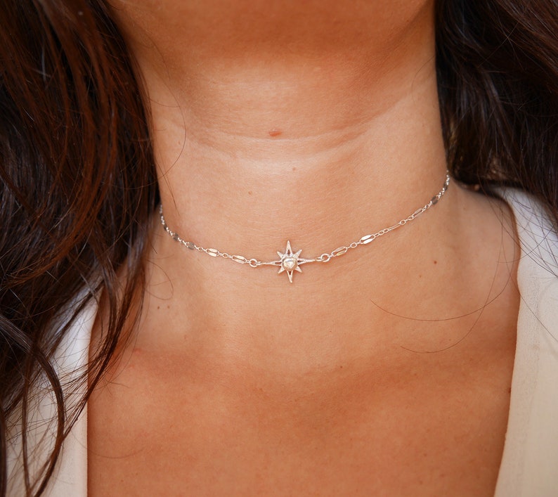 Christmas Gift Polaris Star Choker Sterling silver Chain Chocker Necklace North Star Necklace Silver Choker Constellation image 1