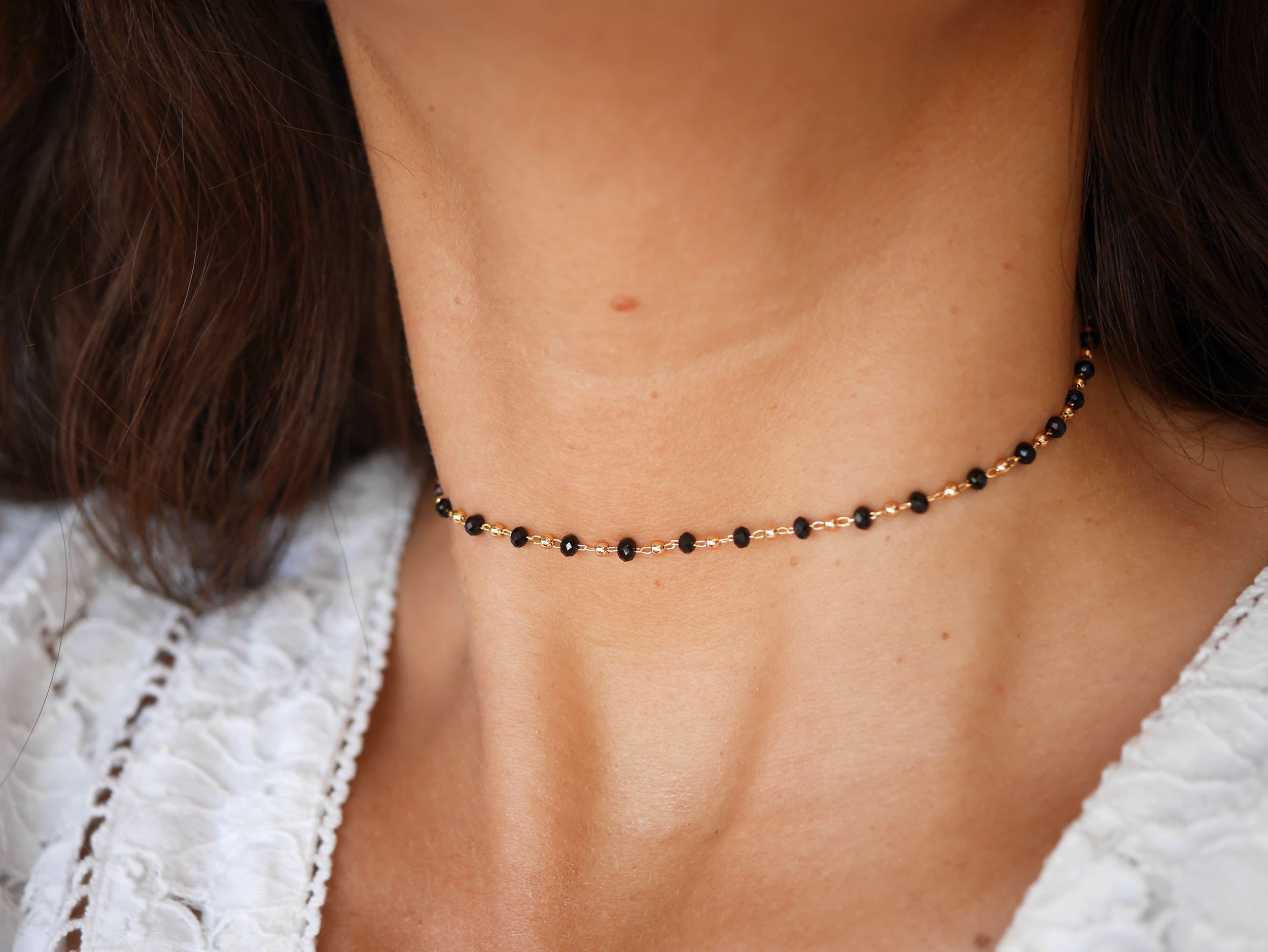 Gold Plated Rosary Chain Choker - Minimalist Gold Plated Chain