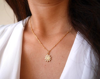 Moederdag cadeau-vergulde ketting-zon ketting-Golden Sun-Sun Jewellery-Boho-chic-Boho-Golden Sun hanger