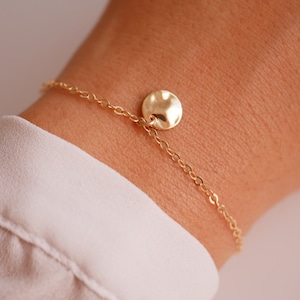 Christmas Gift - Gold Plated Disc bracelet - Hammered Disc bracelet - Gold bracelet - Tiny coin bracelet - Thin - Minimal - round charm