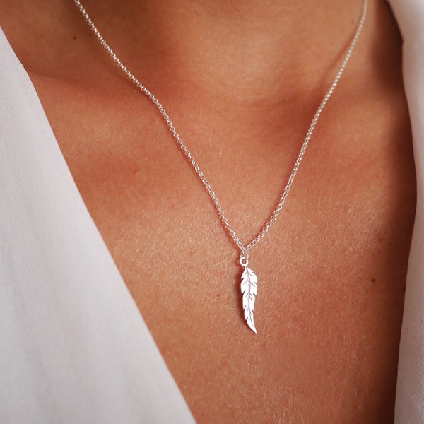 Cadeau fête des mères - Collier plume argent 925 - Chaîne argent - pendentif plume - bohème-chic - Boho - collier long argent - fin élégant