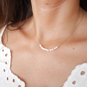 Gold Plated chain choker - Snake chain - Moonstone beaded necklace - thin - White Bones Beads - Stone - minimalist - Wedding Jewels - Boho