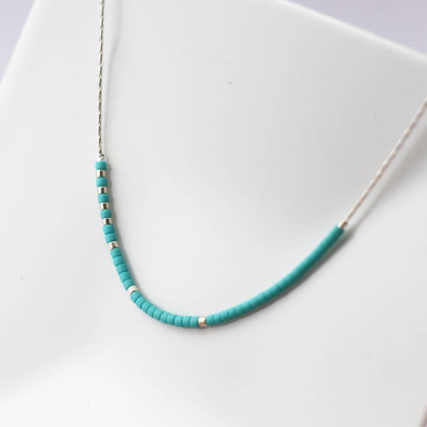 Collier fin choker turquoise - chaine serpent argent massif 925 - Collier pierres, perles turquoise naturel - collier minimaliste discret