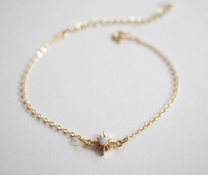 Gold Plated Star bracelet Gold Tiny Star bracelet Gold bracelet Thin Star Thin bracelet Minimal Transpent Opal Stone Stackable image 5