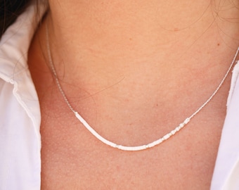Minimalist thin White Miyuki Beads Necklace - beaded necklace - silver snake chain necklace - tiny beads necklace - White Silver jewels