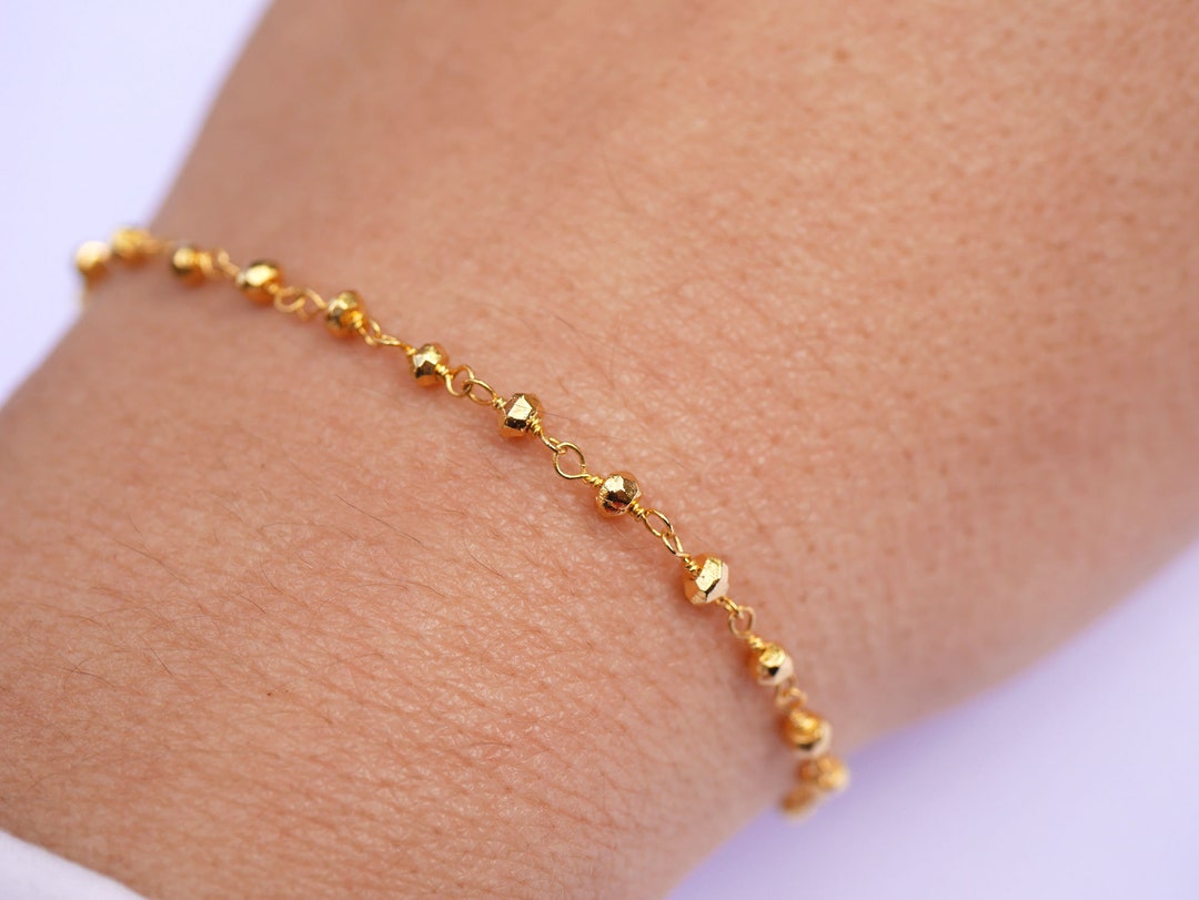 Rosary Gold Plated Chain Bracelet Thin Stone Bracelet Gold Beaded Chain