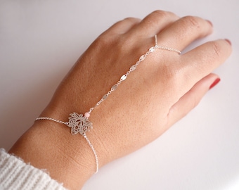Silver Filigree Lotus Flower Handlet - Hand Jewelry - Sterling Silver Bracelet - Silver Ring -  Bracelet ring jewelry - Silver Hand Jewelry