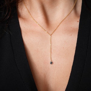 Gold Plated chain Y necklace Gold Plated jewels minimalist dainty necklace simple layering necklace Black Stone Black and Gold image 6