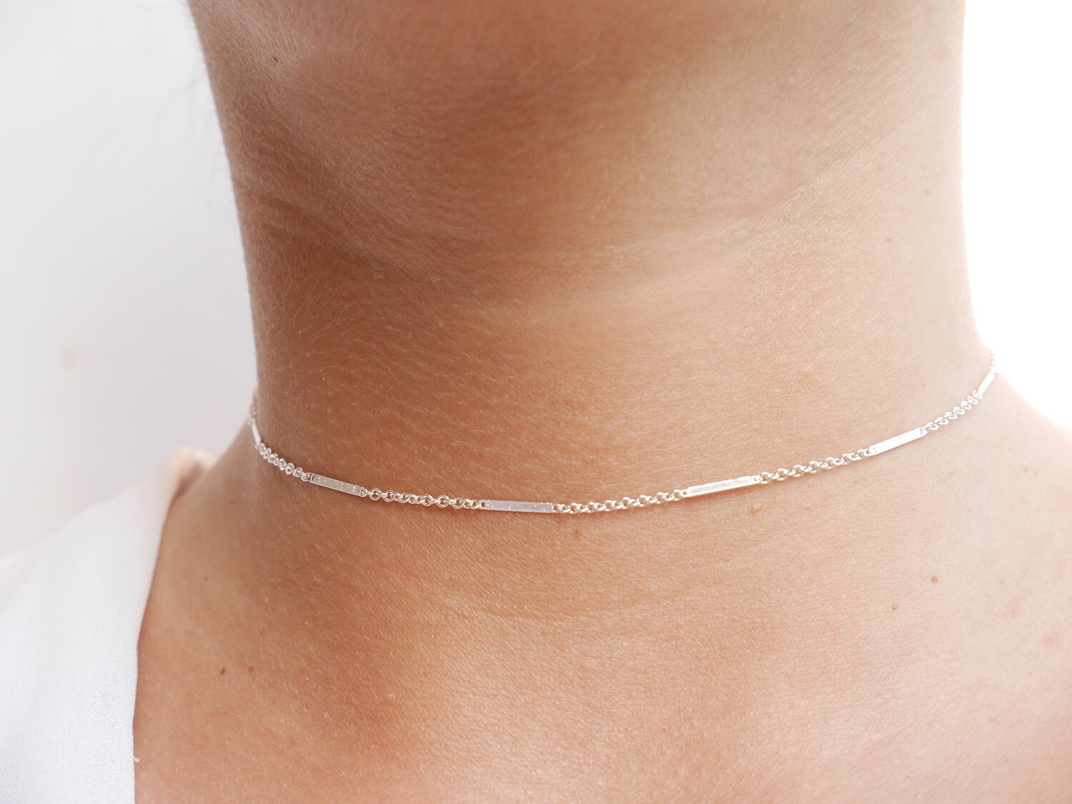 Sterling Silver Chain Choker - Minimalist Ultra Thin