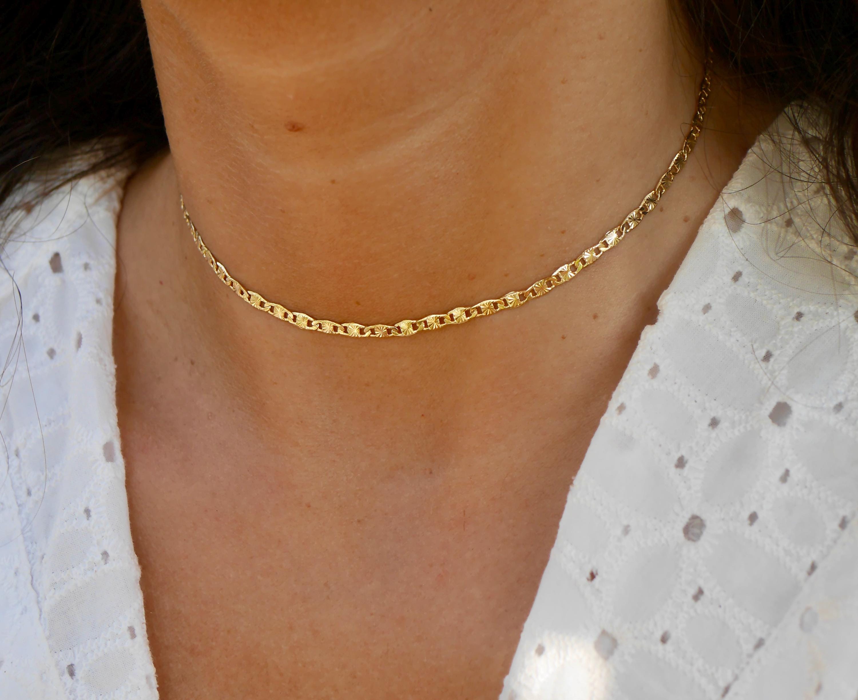 Gold Plated Chain Choker - Minimalist Ultra Thin Gold Plated Chain 