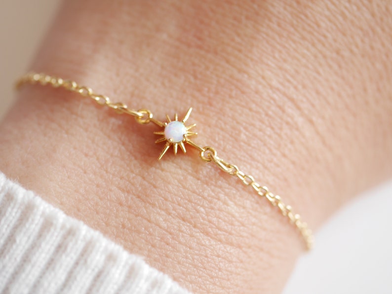 Gold Plated Star bracelet Gold Tiny Star bracelet Gold bracelet Thin Star Thin bracelet Minimal Transpent Opal Stone Stackable image 8